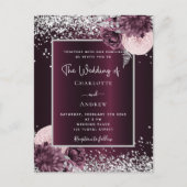 Burgundy Silver Foral Elegant bruiloft Uitnodiging Briefkaart (Voorkant)