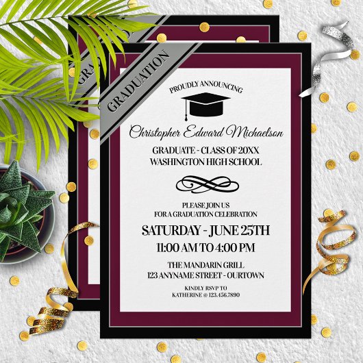 Burgundy|Silver Formal Graduings Berichten Kaart