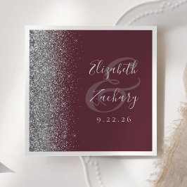 Burgundy Silver Glitter Wedding Servet