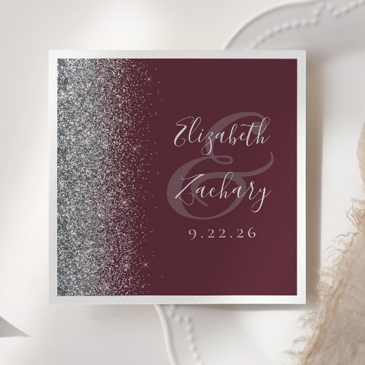 Burgundy Silver Glitter Wedding Servet