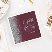 Burgundy Silver Glitter Wedding Servet