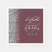 Burgundy Silver Glitter Wedding Servet (Voorkant)