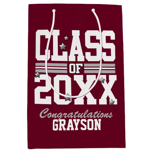 Burgundy|Silver Graduing Class Year Medium Cadeauzakje (Voorkant)