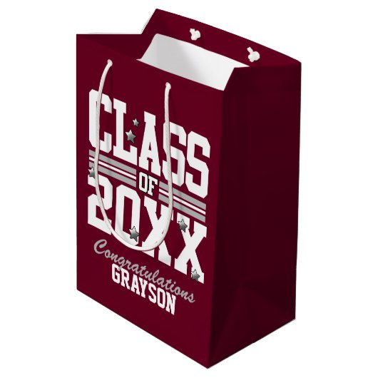 Burgundy|Silver Graduing Class Year Medium Cadeauzakje (Achterkant Gekanteld)