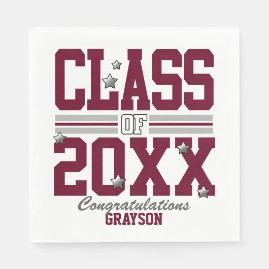 Burgundy|Silver Graduing Class Year Servet (Voorkant)