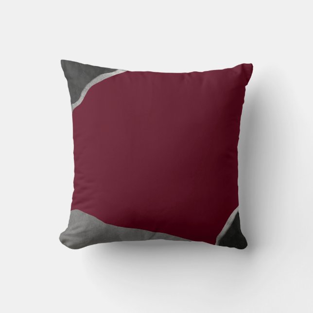 Burgundy Silver Gray Minimalist Abstract Kussen (Voorkant)