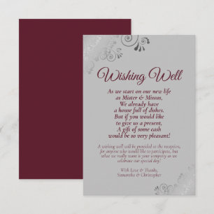 Burgundy & Silver Gray Wedding Wishing Well Poem Informatiekaartje