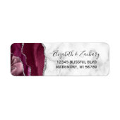 Burgundy Silver Marble Wedding Return Address Etiket (Voorkant)