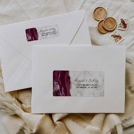Burgundy Silver Marble Wedding Return Address Etiket