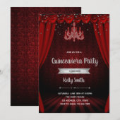 Burgundy Silver masquerade Quinceanera nodigen Kaart (Voorkant / Achterkant)