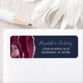 Burgundy Silver Navy Blue Wedding Return Address Etiket