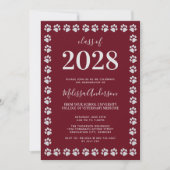 Burgundy Silver Paw Prints Afstuderen Invitation Kaart (Voorkant)