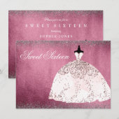 Burgundy Silver Roos Gold Pink Sweet 16 Invite Kaart (Voorkant / Achterkant)