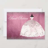 Burgundy Silver Roos Gold Pink Sweet 16 Invite Kaart (Voorkant)
