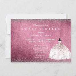 Burgundy Silver Roos Gold Pink Sweet 16 Invite Kaart
