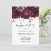 Burgundy & Silver Sparkle Floral Engagement Party Kaart (Staand voorkant)