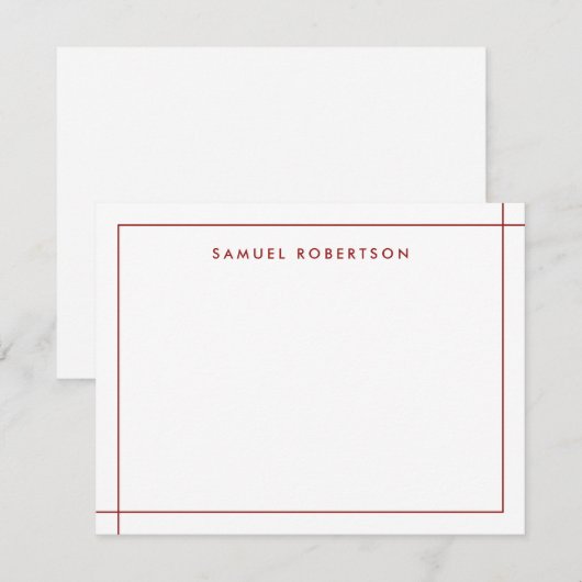 Burgundy Simple Border Corner Square Note Kaart Notitiekaartje (Voorkant / Achterkant)