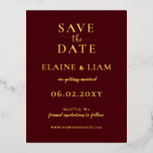 Burgundy Simple Calligraphy Luxe sparen de datum Folie Uitnodiging Briefkaart (Voorkant)