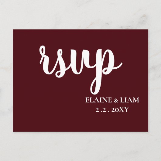 Burgundy Simple Calligraphy Modern RSVP Uitnodiging Briefkaart (Voorkant)