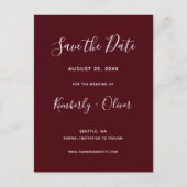 Burgundy Simple Calligraphy Modern Wedding Aankondigingskaart (Voorkant)