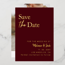 Burgundy Simple Calligraphy Photo Save the Date Folie Uitnodiging