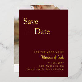 Burgundy Simple Calligraphy Photo Save the Date Folie Uitnodiging