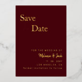 Burgundy Simple Calligraphy Photo Save the Date Folie Uitnodiging (Voorkant)