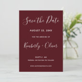 Burgundy Simple Calligraphy Save the Date (Staand voorkant)