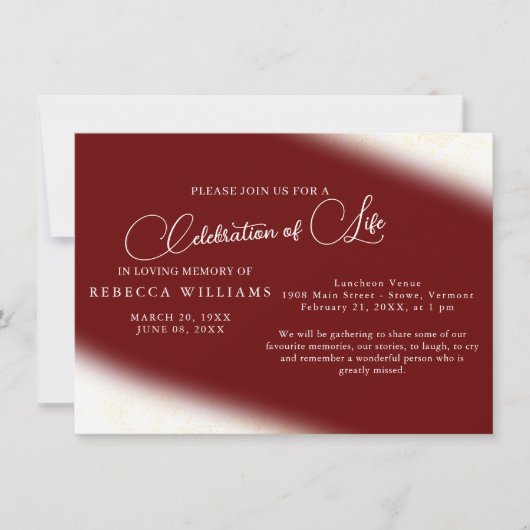 Burgundy Simple Celebration of Life Invitations Kaart (Voorkant)