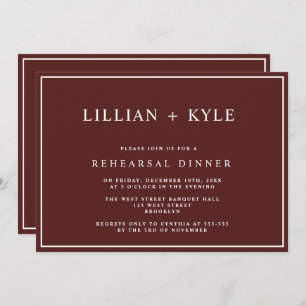 Burgundy Simple Chic Rehearsal Dinner Invitation Kaart