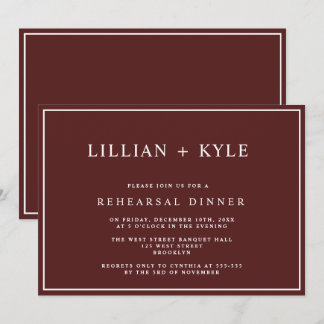 Burgundy Simple Chic Rehearsal Dinner Invitation Kaart
