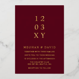 Burgundy Simple Elegant Modern Wedding Folie Uitnodiging
