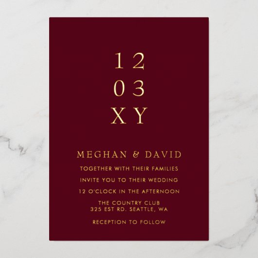 Burgundy Simple Elegant Modern Wedding Folie Uitnodiging (Voorkant)