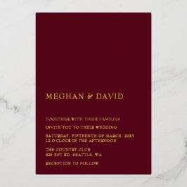 Burgundy Simple Elegant Modern Wedding Folie Uitnodiging