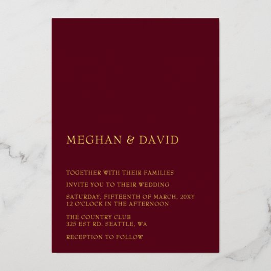 Burgundy Simple Elegant Modern Wedding Folie Uitnodiging (Voorkant)