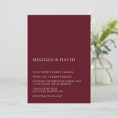 Burgundy Simple Elegant Modern Wedding Kaart (Staand voorkant)