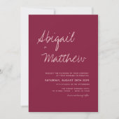 Burgundy Simple Minimalist Boho Photo Wedding Kaart (Voorkant)