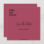 Burgundy Simple Modern Type Weddenschap Save The Date (Voorkant / Achterkant)