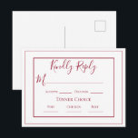 Burgundy Simple Modern Wedding RSVP Briefkaart<br><div class="desc">Een perfect,  ruw,  eenvoudig RSVP-briefkaart voor je speciale dag. Zo  voor elk vrijgezellenfeest,  baby shower,  afstuderen,  jubileum,  enz.</div>