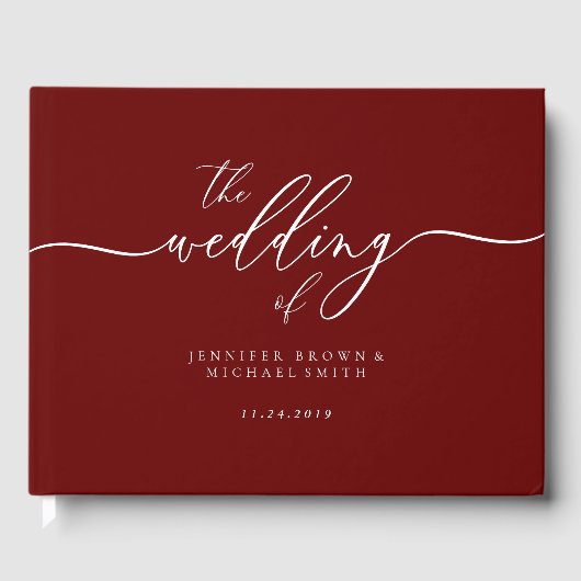 Burgundy Simple Modernist Formal Wedding Gastenboek (Voorkant)