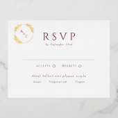 Burgundy Simple Monogram Leaves RSVP Gold Folie Uitnodiging Briefkaart (Voorkant)