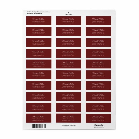 Burgundy Simple Script Return Address Label (Full Sheet)