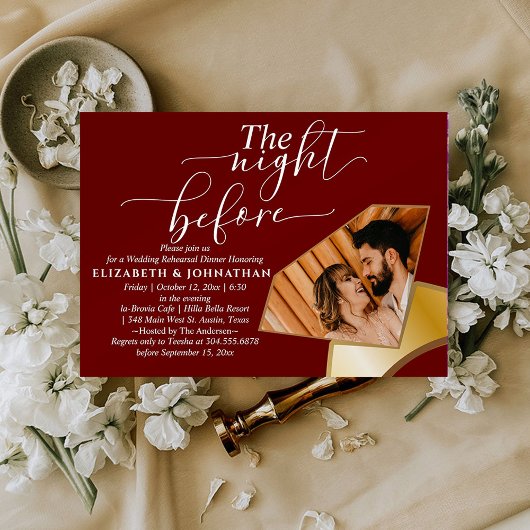 Burgundy Simple The Night Before Rehearsal Dinner Kaart