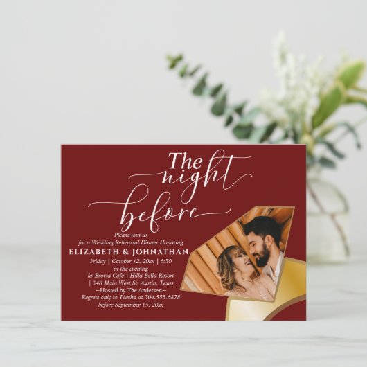 Burgundy Simple The Night Before Rehearsal Dinner Kaart (Staand voorkant)
