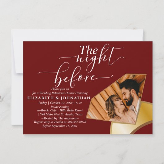 Burgundy Simple The Night Before Rehearsal Dinner Kaart (Voorkant)
