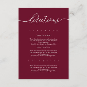 Burgundy Simple Wedding Directions Informatiekaartje