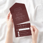 Burgundy Simple Wedding Modern Typography Romantic All In One Uitnodiging<br><div class="desc">Burgundy Red Romantic Wedding Winter,  Herfst,  Autumn Spring of Summer Wedding Invitations - omvat minimalistische mooie en elegante scripttypografie met een moderne,  eenvoudige en klassieke kleur voor de speciale viering van de dag van de bruiloft.</div>