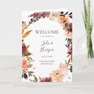 Burgundy Sinaasappel Floral vouwde weddenschap Programma