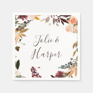 Burgundy Sinaasappel Floral Wedding Napkins Servet