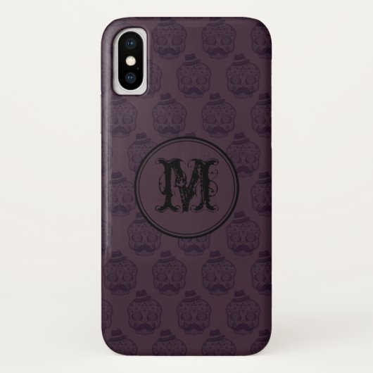 Burgundy Skull Halloween Gepersonaliseerd Monogram Case-Mate iPhone Case (Achterkant)